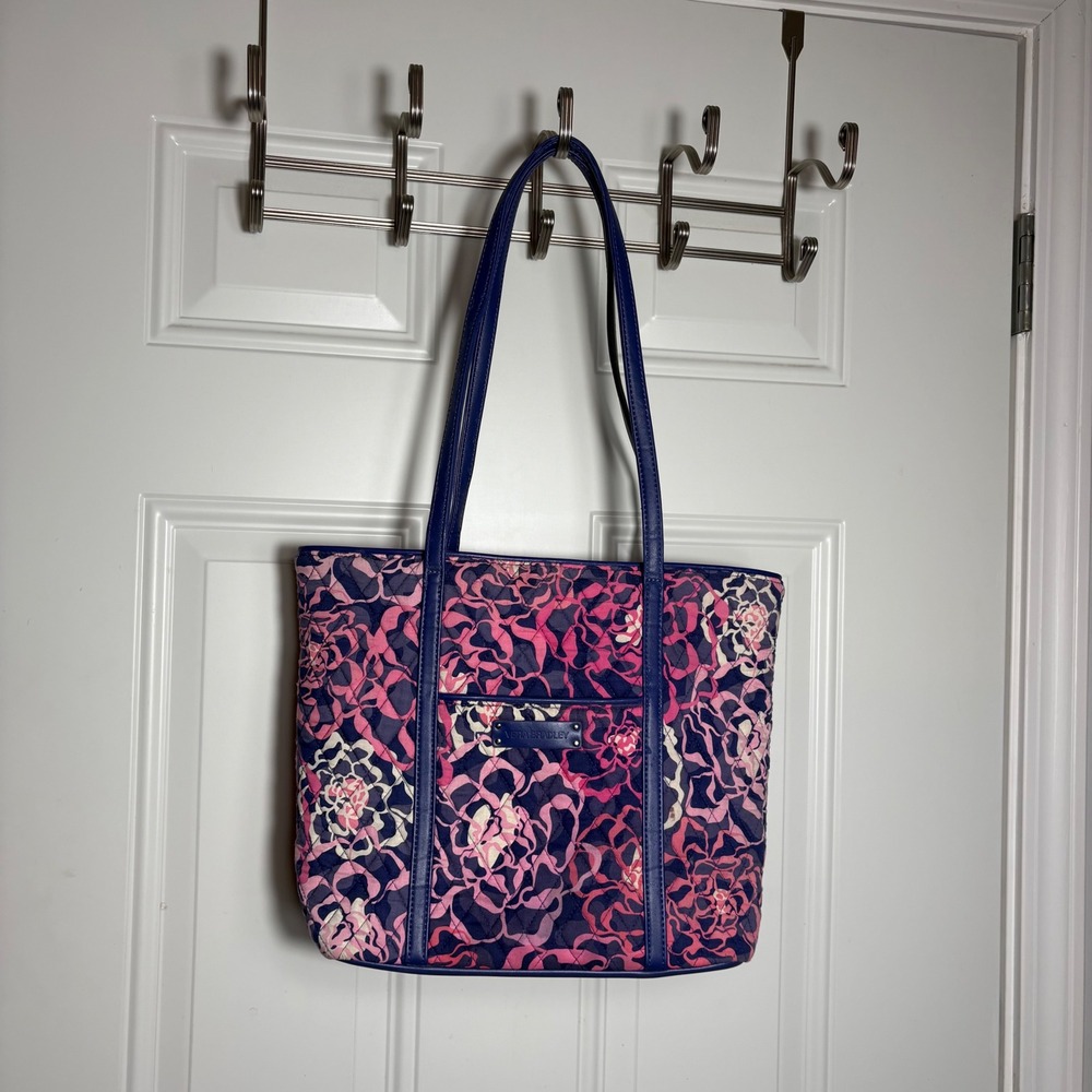 Vera Bradley Tote Bag Womens Medium Purple Pink Floral Excellent Quilted Cotton